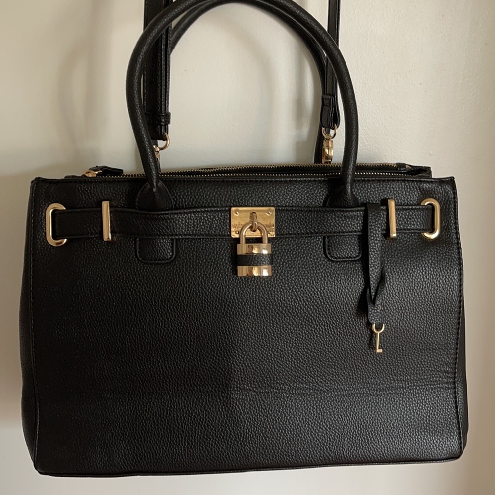 Dasein medium faux leather satchel tote shoulder bag w/strap Top zipper closure - Picture 5 of 8